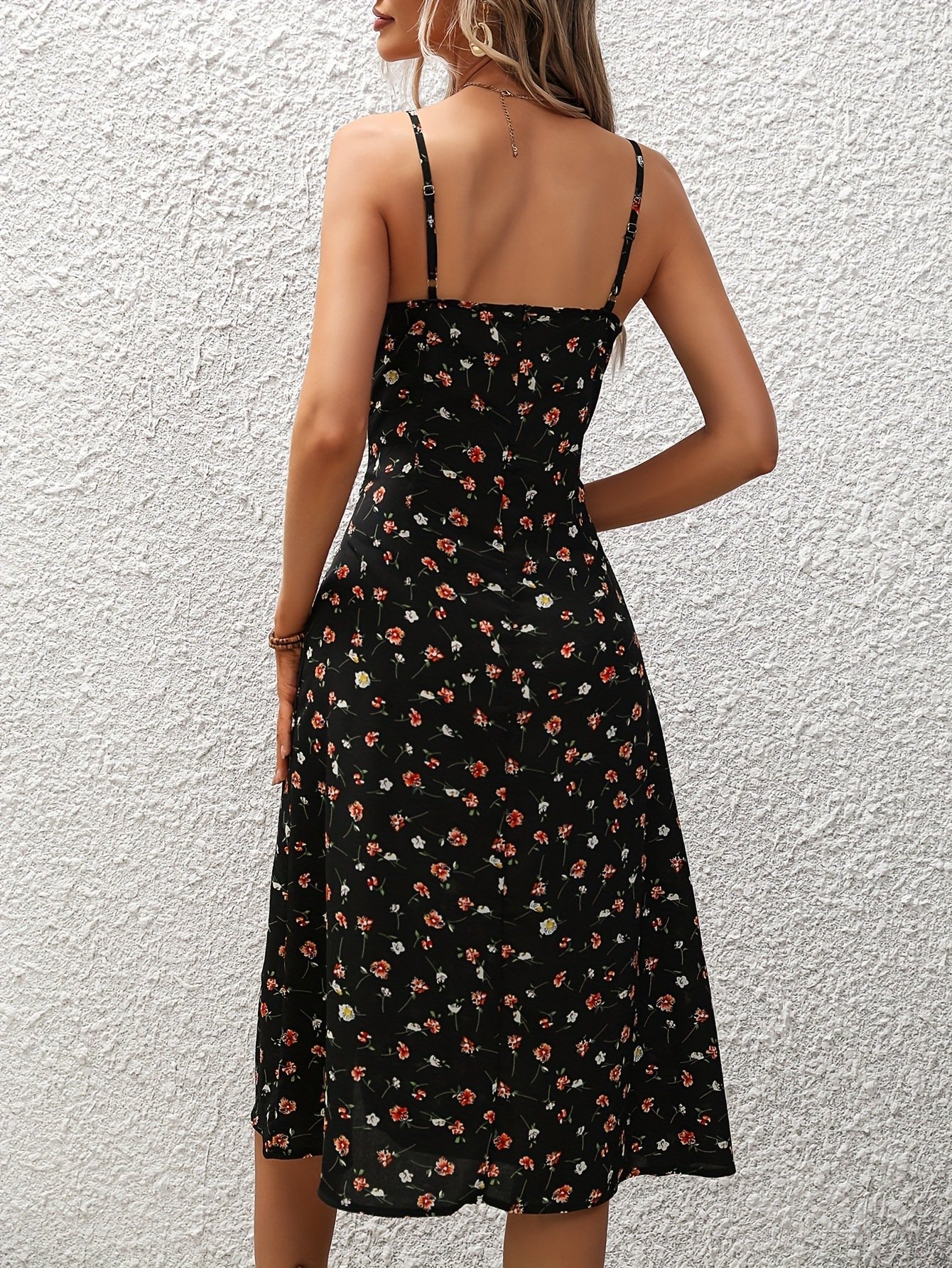 New Polka Dot Print Suspender Dress Summer Sexy Split Long Dresses For Womens Clothing - Image 3
