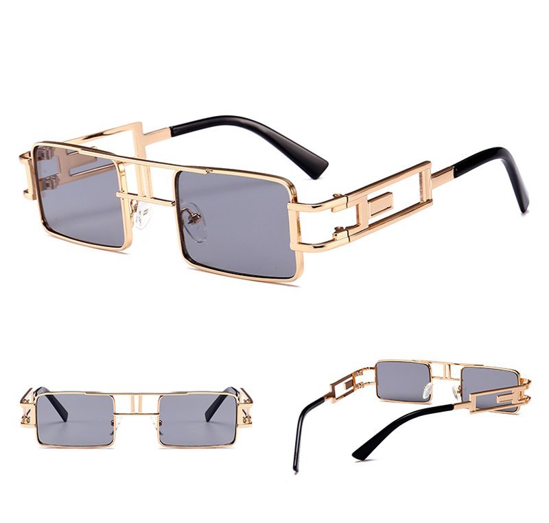 mens rectangular sunglasses steampunk men metal frame gold black red flat top square sun glasses for women - Image 3