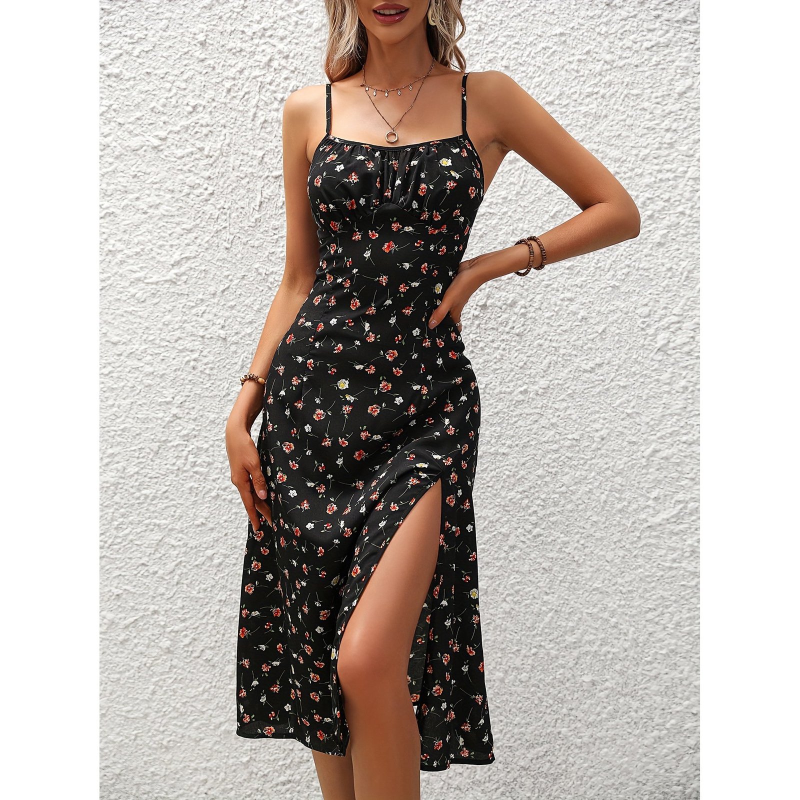 New Polka Dot Print Suspender Dress Summer Sexy Split Long Dresses For Womens Clothing - Image 2