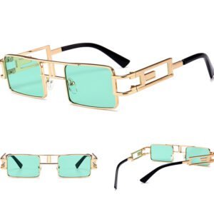mens rectangular sunglasses steampunk men metal frame gold black red flat top square sun glasses for women