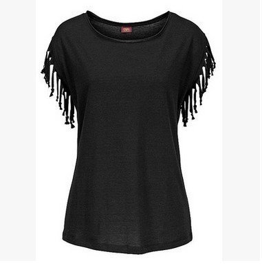 Wish quick sale eBay ladies Europe and America big size round neck short sleeve cuffs tassel T-shirt cotton tops - Image 3
