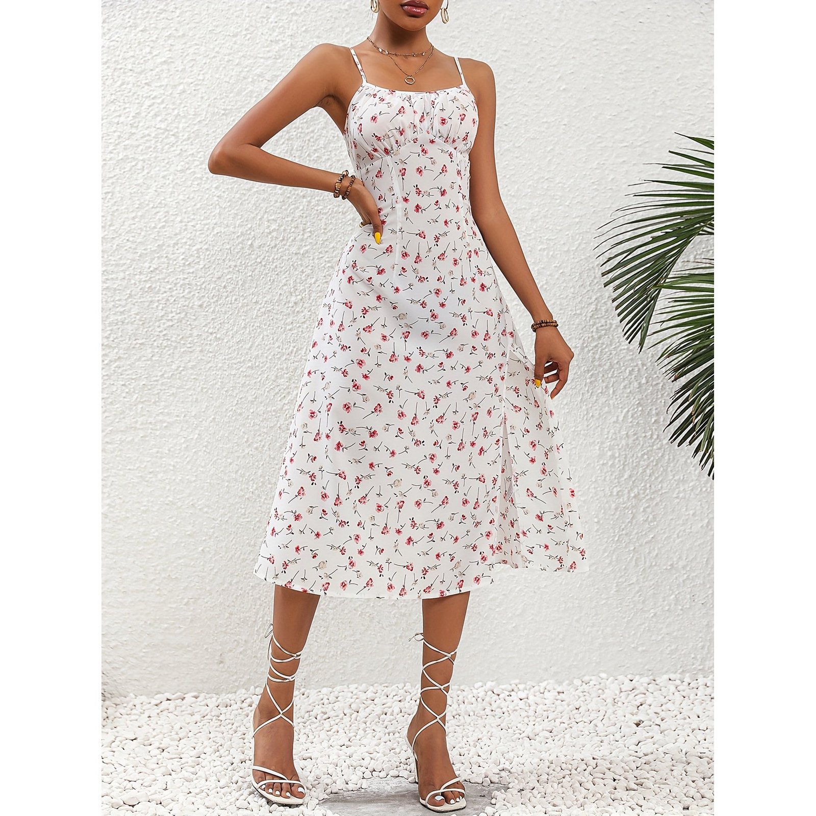 New Polka Dot Print Suspender Dress Summer Sexy Split Long Dresses For Womens Clothing - Image 7